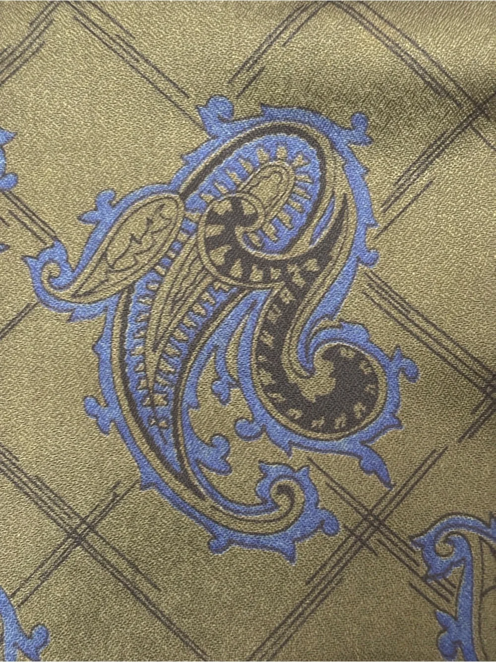 Duggie Majestic Vintage Olive/Blue Paisley Silk/Wool w/ Fringe Opera Scarf